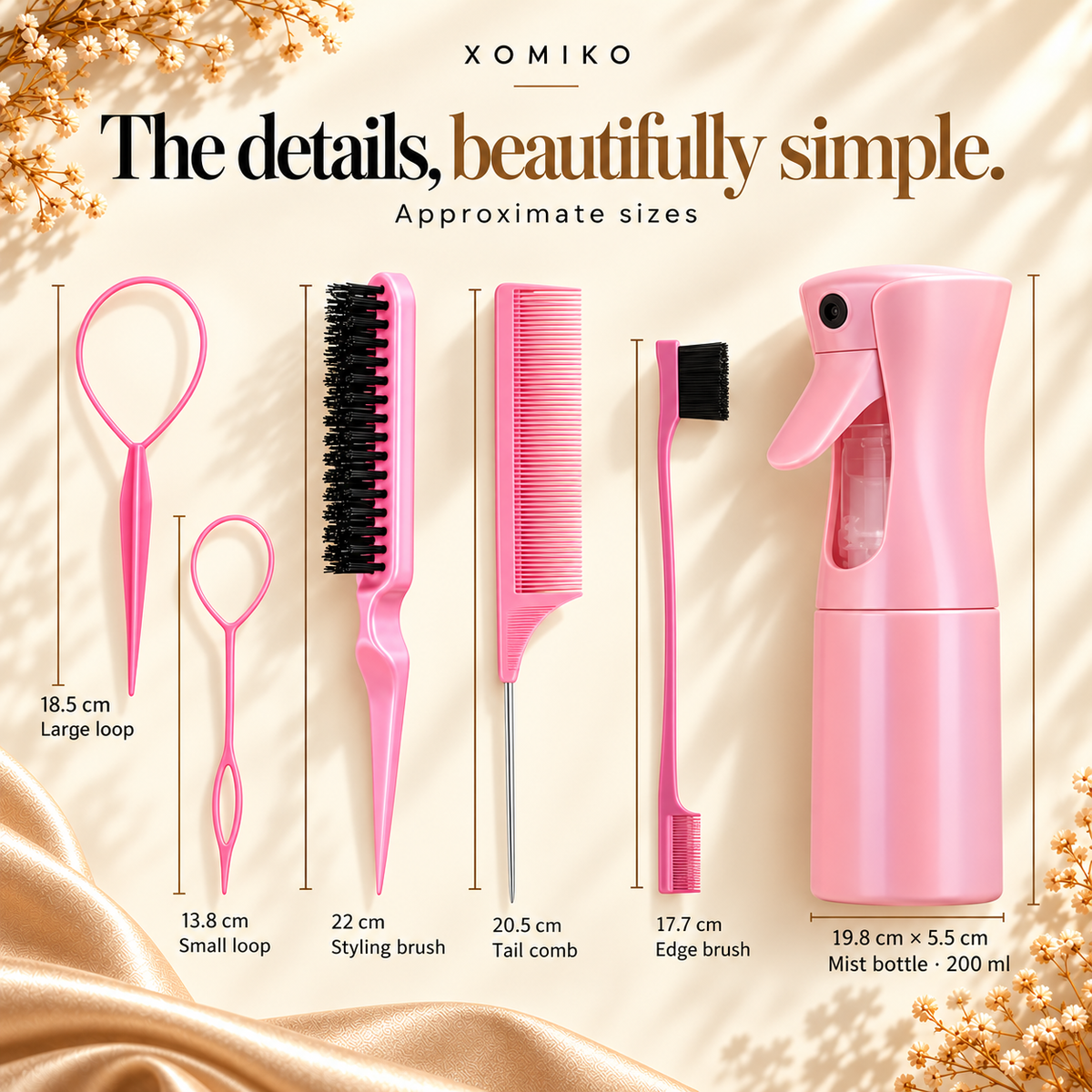 Xomiko Complete Styling Kit — Six Pieces with Mist Bottle and Loop Tools