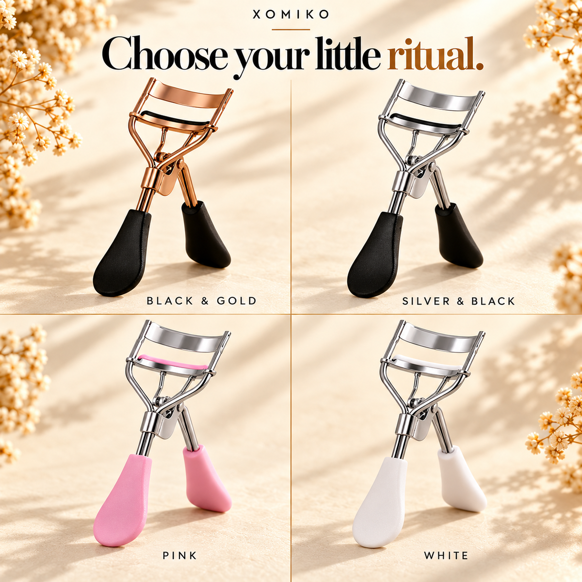 Xomiko Eyelash Curler — Stainless Steel with 15 Silicone Pads
