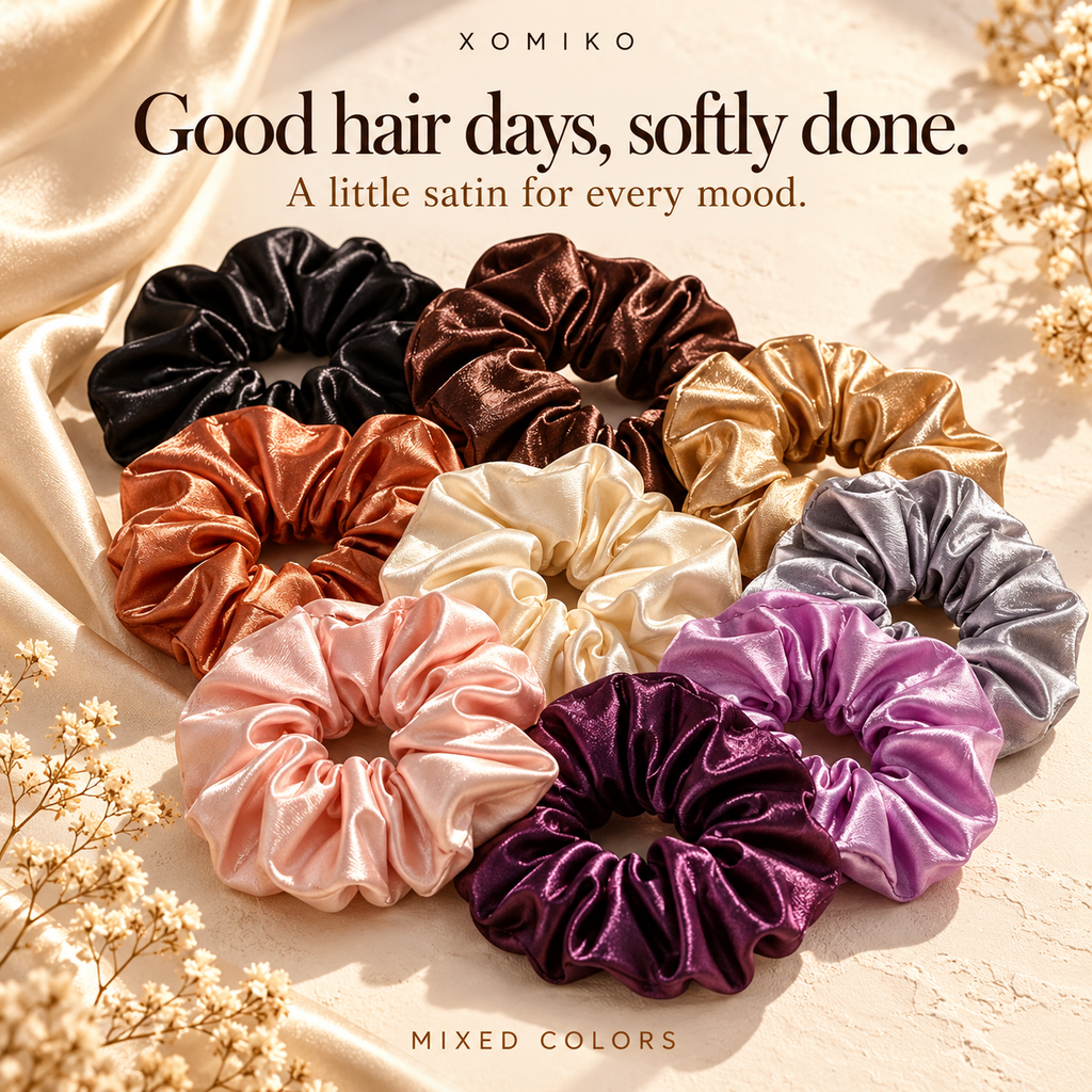 Xomiko oversized satin scrunchies, 12 pack in mixed colours