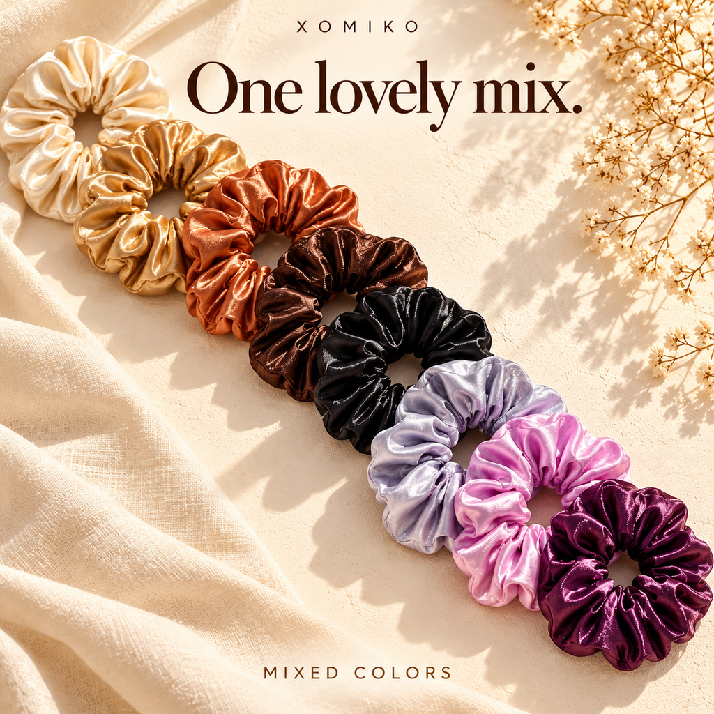 Xomiko Oversized Satin Scrunchies — 12 Pack, Mixed