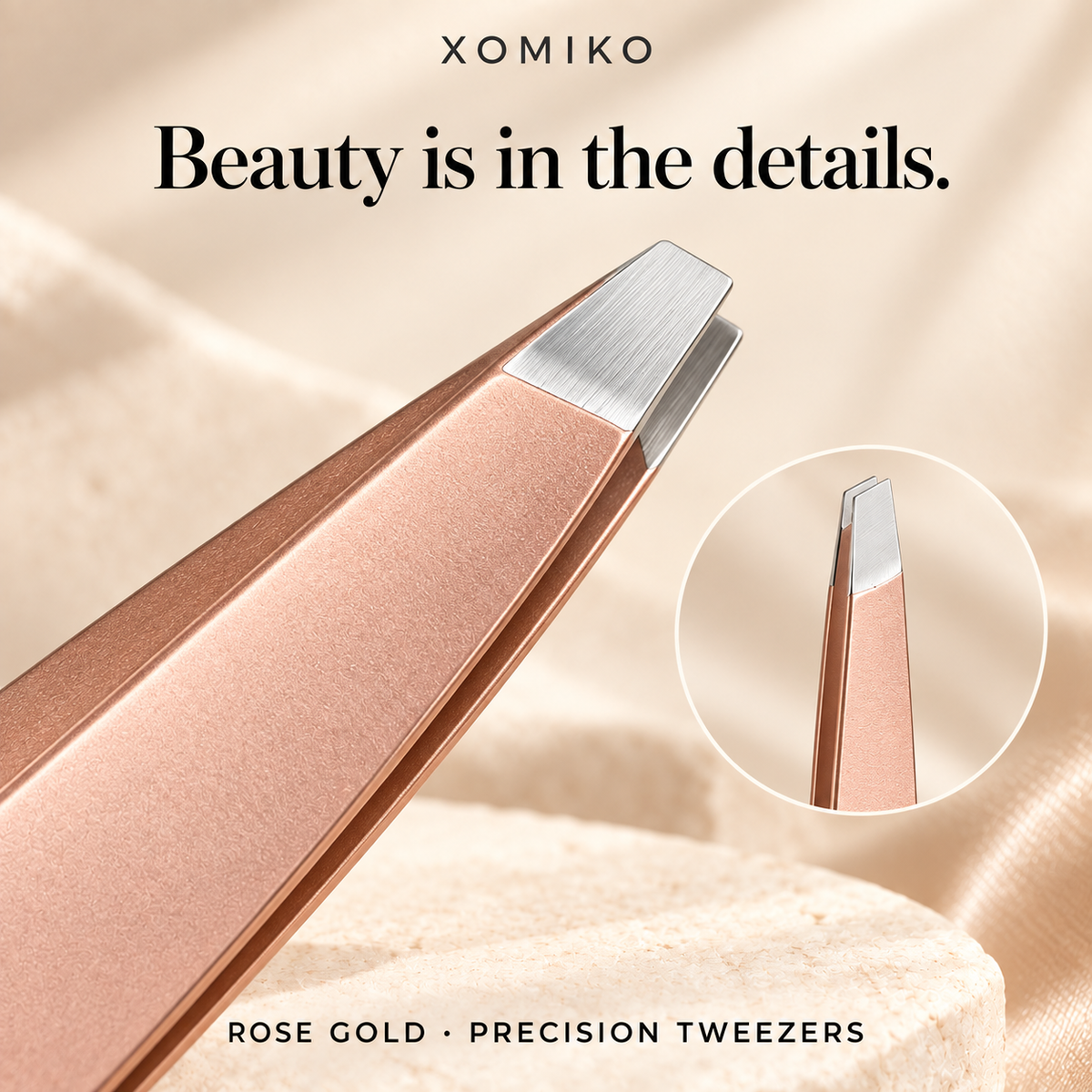Xomiko Tweezer Set — Four Steel Tips for Brows and Strays