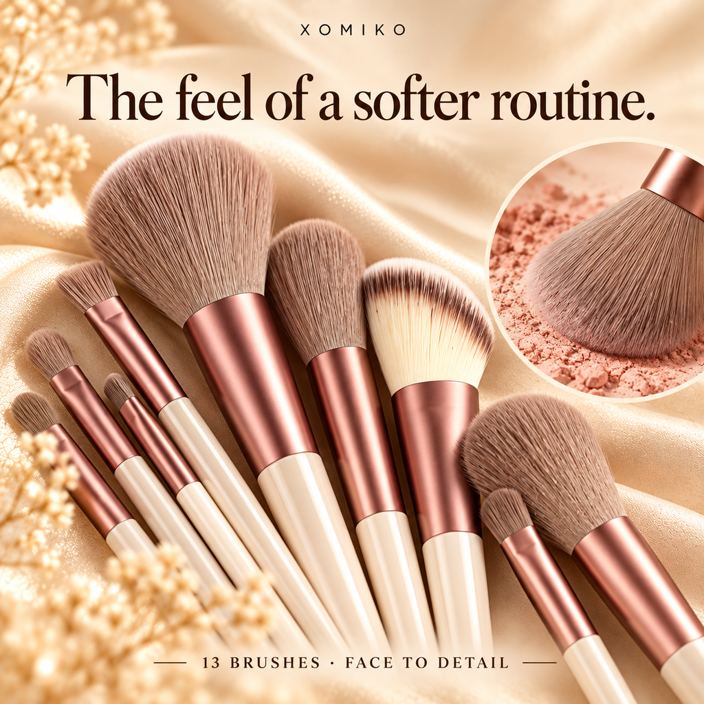 Xomiko Makeup Brush Set — 13 Brushes with Sponge and Travel Bag