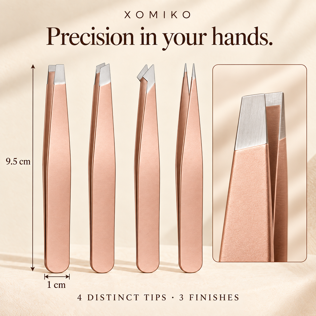 Xomiko Tweezer Set — Four Steel Tips for Brows and Strays
