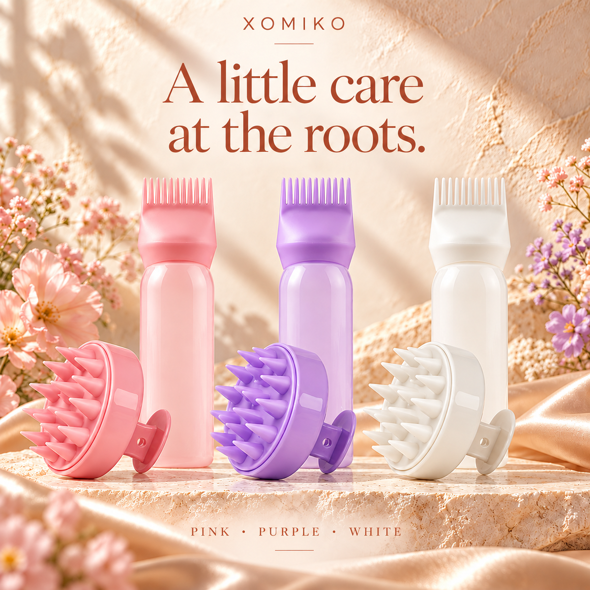 Xomiko root comb and applicator bottle — scalp oil treatment set with comb-tip nozzle