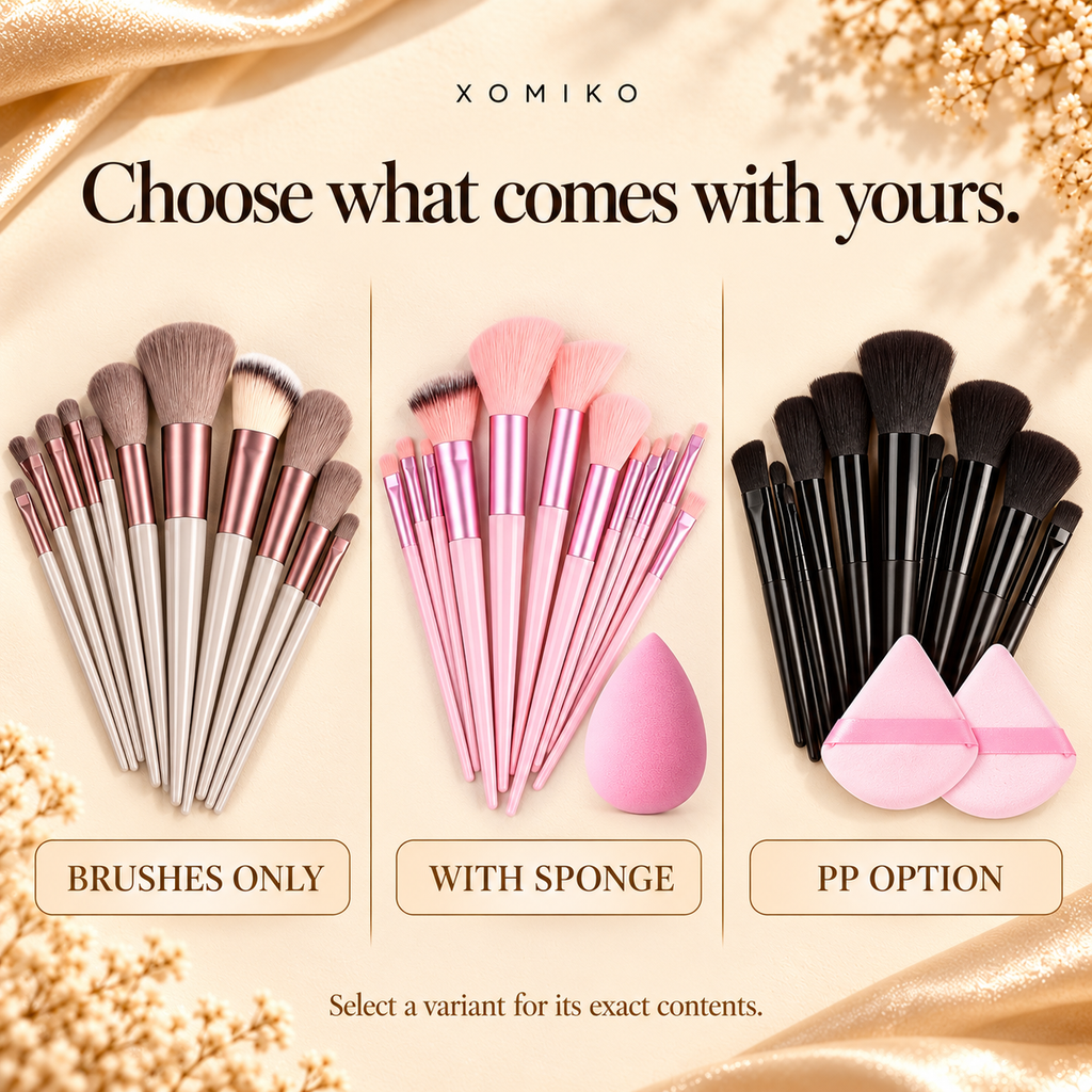 Xomiko Makeup Brush Set — 13 Brushes with Sponge and Travel Bag