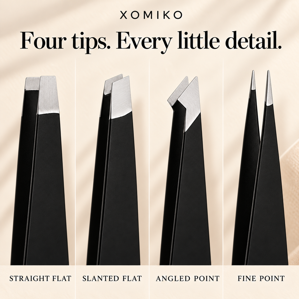 Xomiko Tweezer Set — Four Steel Tips for Brows and Strays