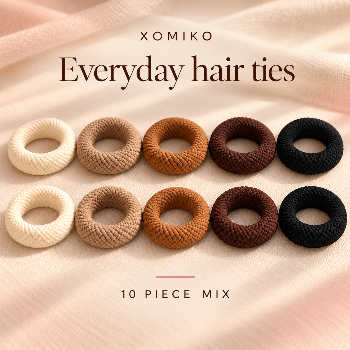 Xomiko everyday scrunchies — thick, stretchy fabric hair ties in a multipack