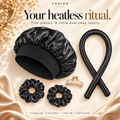Xomiko heatless curling set in black — satin curling rod and matching sleeping cap