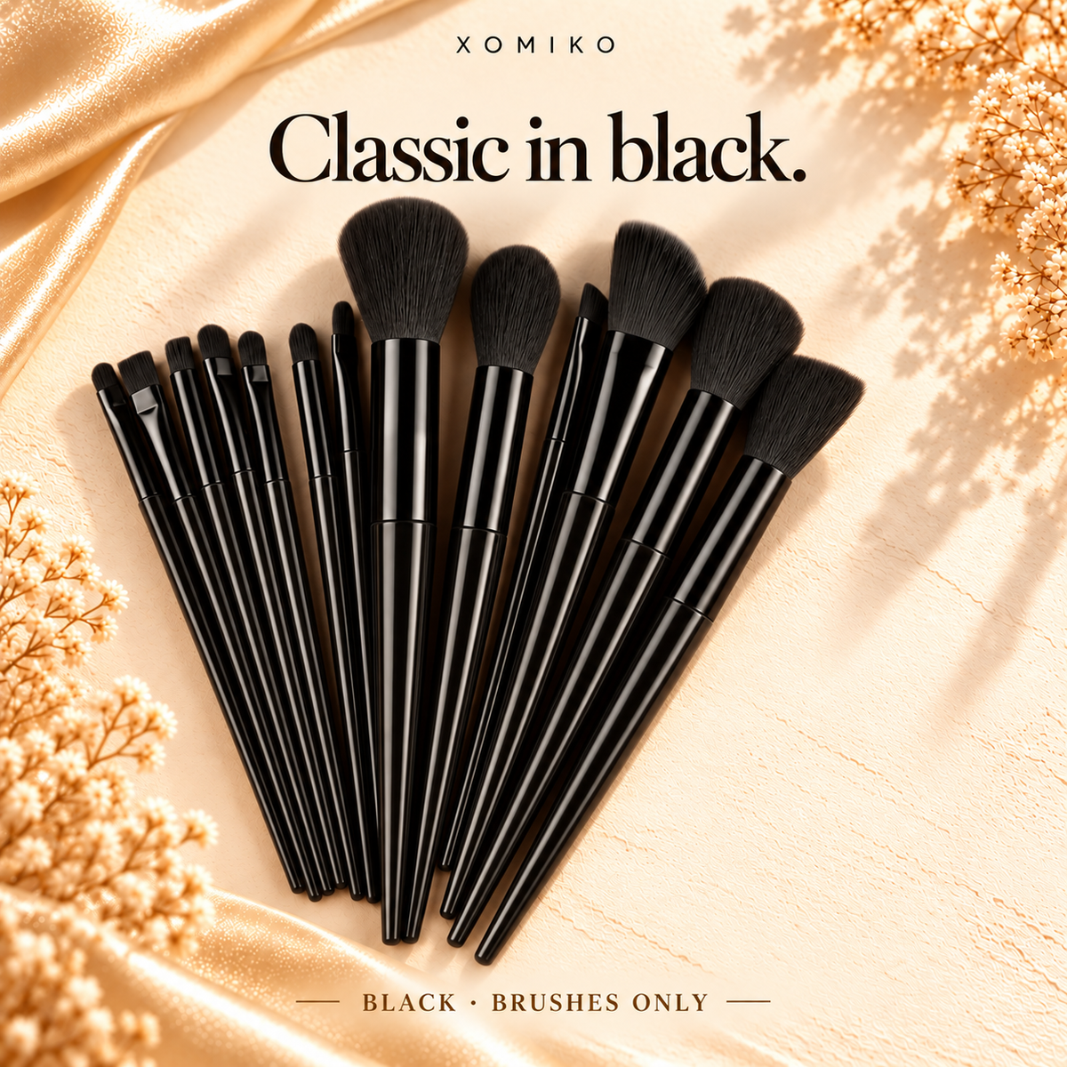 Xomiko Makeup Brush Set — 13 Brushes with Sponge and Travel Bag