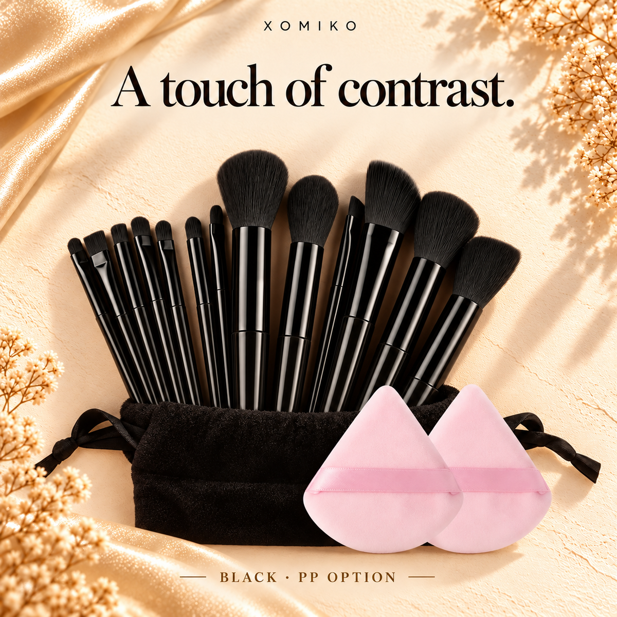 Xomiko Makeup Brush Set — 13 Brushes with Sponge and Travel Bag