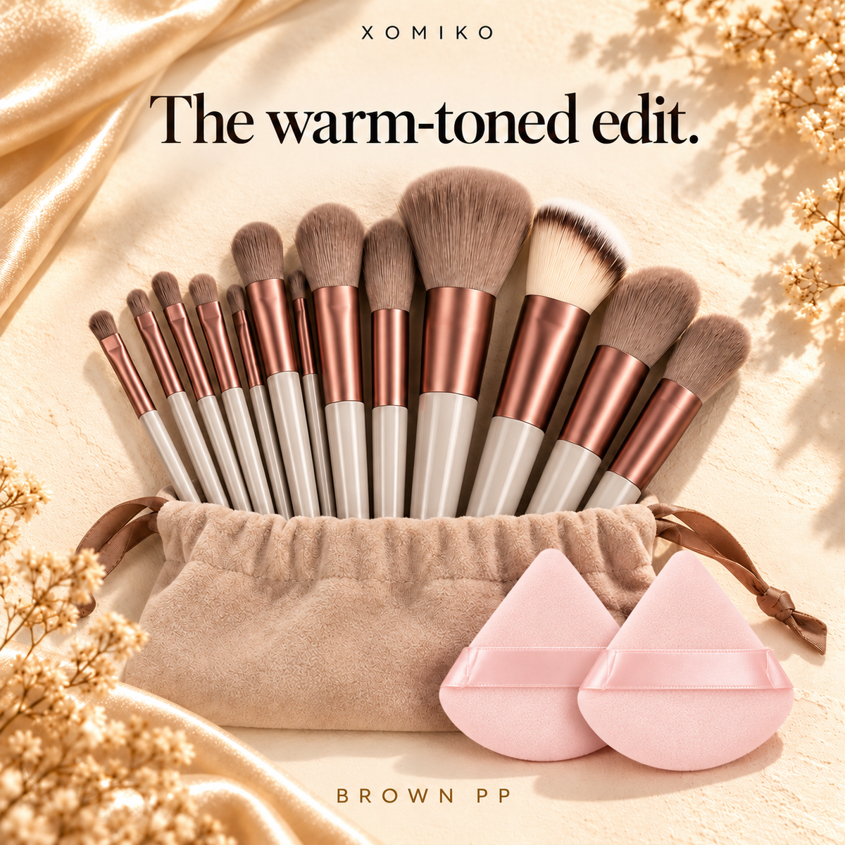 Xomiko Makeup Brush Set — 13 Brushes with Sponge and Travel Bag