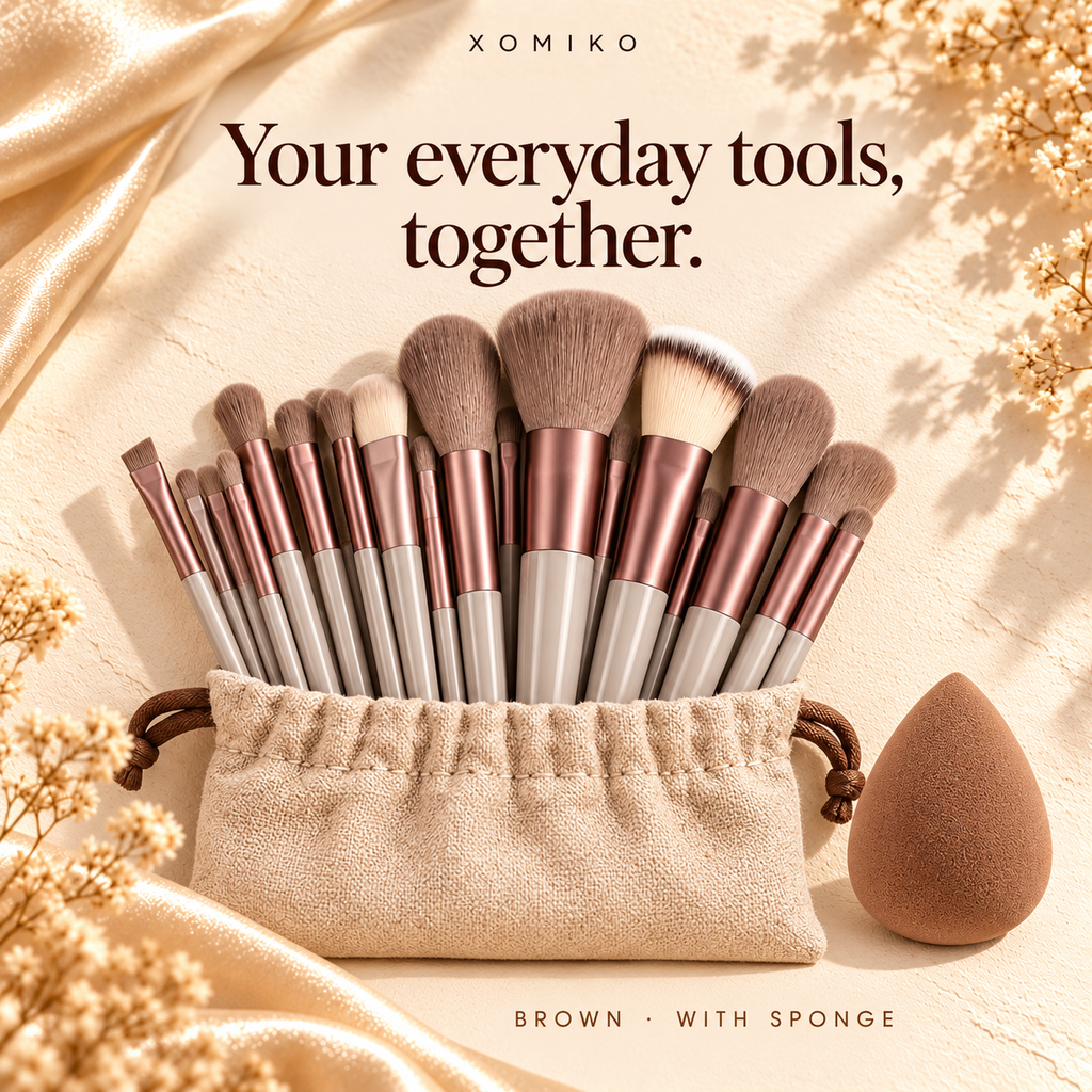 Xomiko 13-piece makeup brush set with blending sponge and travel bag