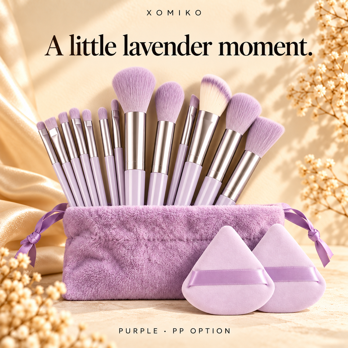 Xomiko Makeup Brush Set — 13 Brushes with Sponge and Travel Bag