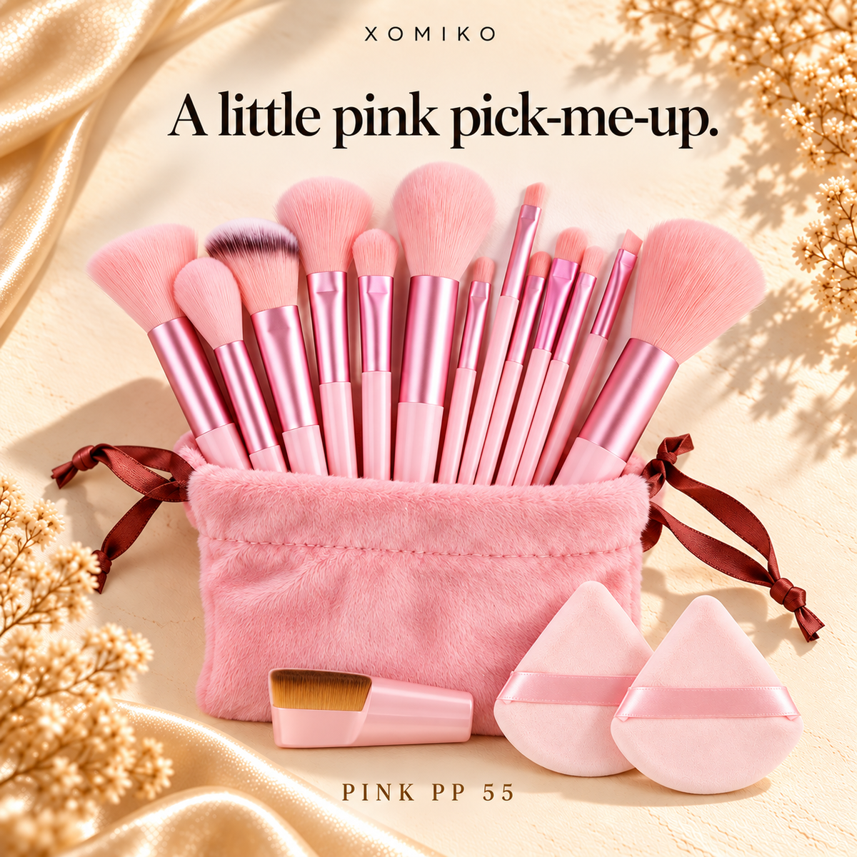 Xomiko Makeup Brush Set — 13 Brushes with Sponge and Travel Bag